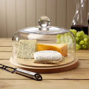 Borosilicate Glass Cake Dome With Bamboo Base Available 28cm / 26 Cm