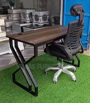 Double Frame Metallic Study Table and Revolving Headrest Chair