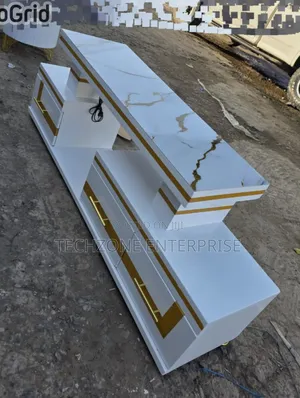 Best Executive 5 FTS Black/White and Gold With Marble Top Tv Stand