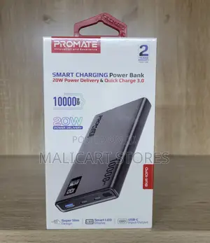 Promate Compact Smart Charging Power Bank 20w Pd Dual Usb-C, 22.5w