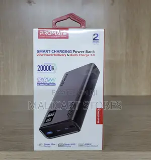Promate Compact Smart Charging Power Bank 20w Pd Dual Usb-C and 22.5w