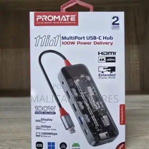 Promate 11 in 1 Ultra-Fast Usb-C Hub 100w Power Delivery