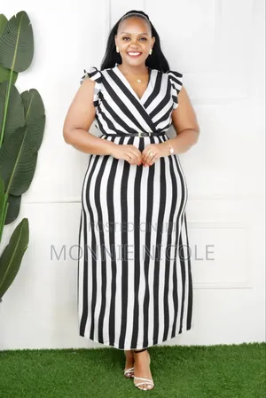 Black-white Stripped Long Breastfeeding Friendly Dress