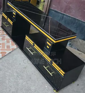Executive 5 FTS Black/White and Gold With Marble Top Tv Stand