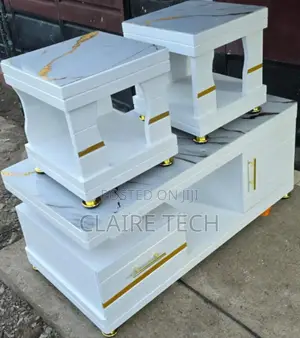 Coffee Table With Glass/Marble Topping With 2 Stools