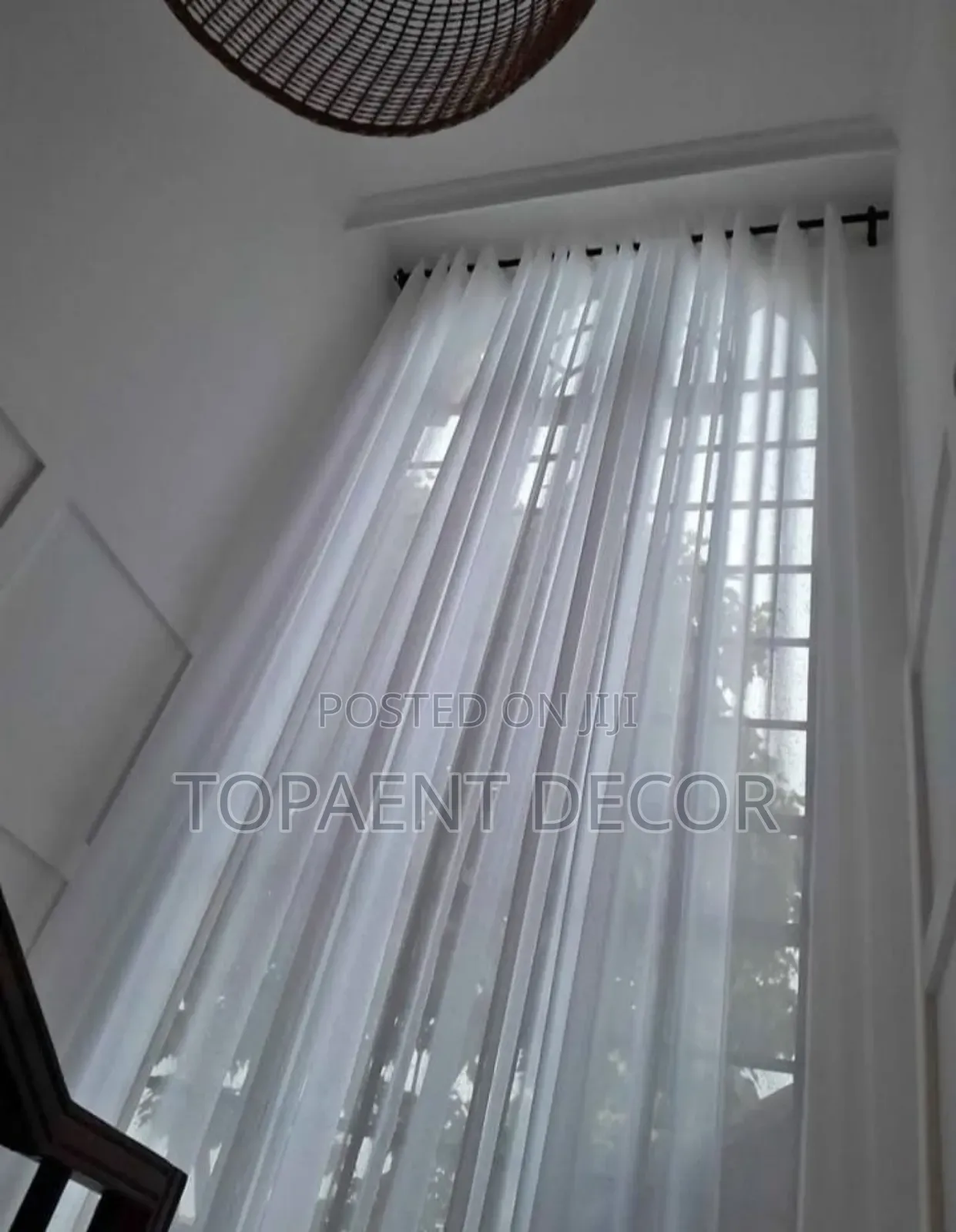 Staircase Window Plain White Window Sheers