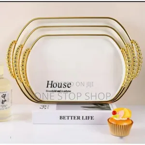 3in1 Round Trays Set With Golden Bubble Handles