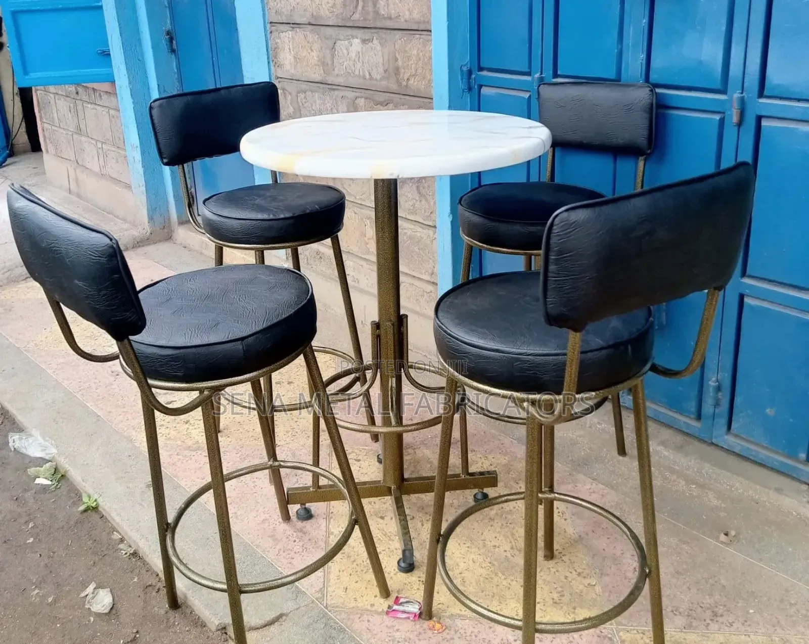 High Bar Set/ Restaurant Set, Black Leather Chairs.