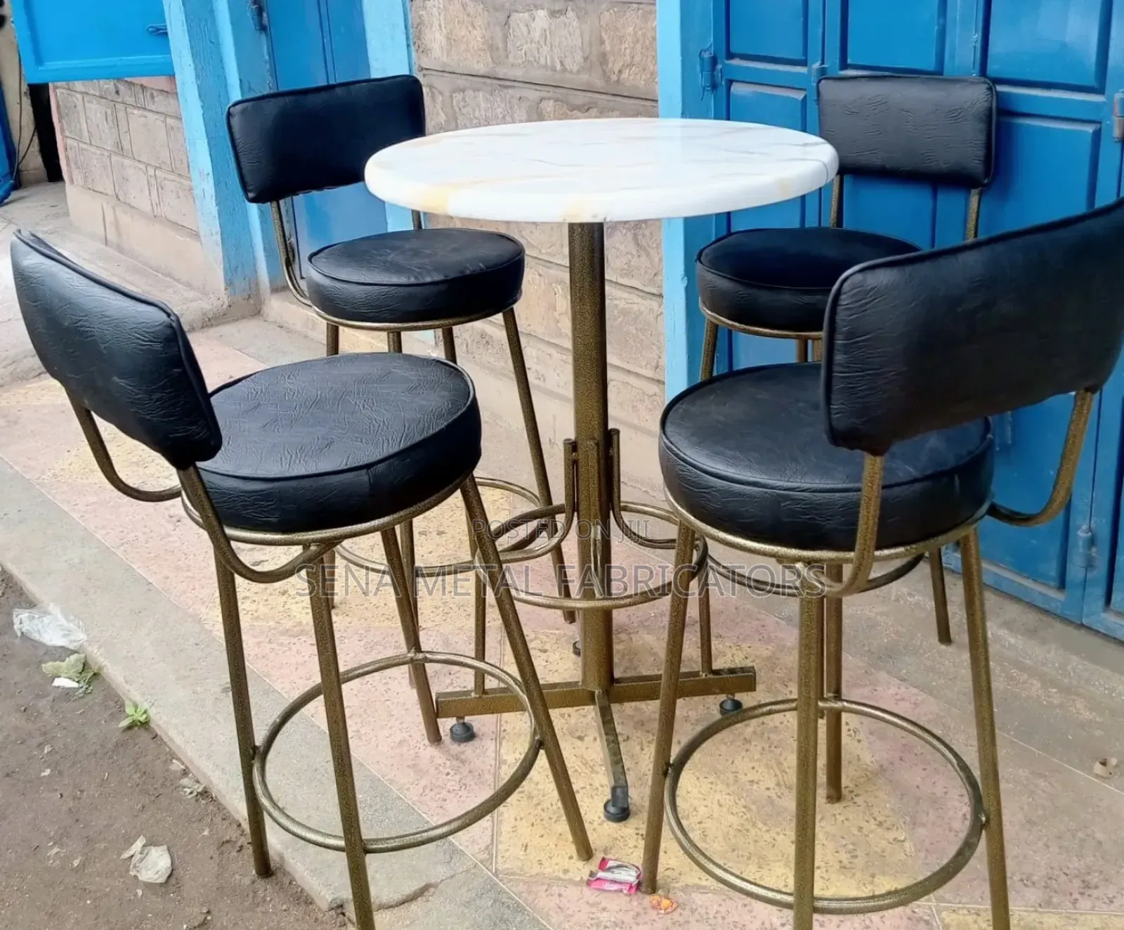 High Bar Set/ Restaurant Set, Black Leather Chairs.