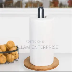 High Quality Metallic Paper Towel Holder With Bamboo Base.