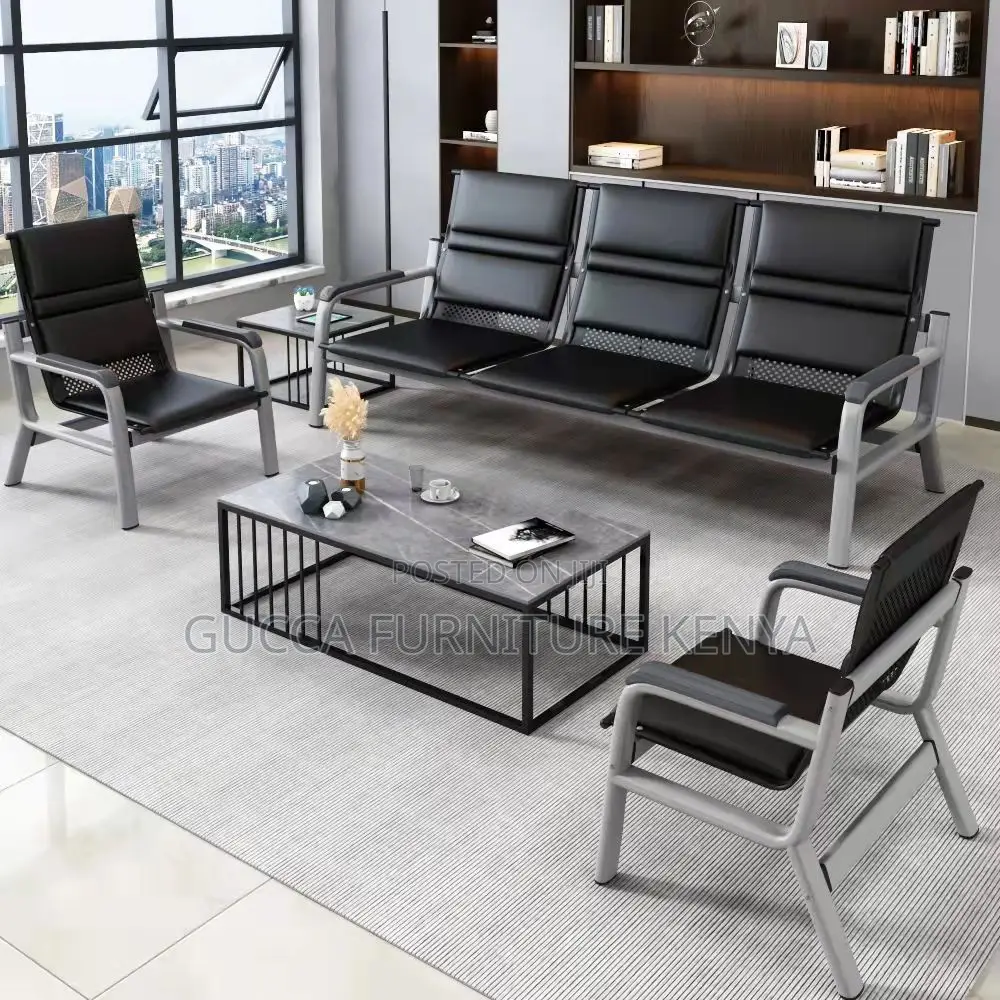 Office Sofa: Executive Steel Framed Modular Sofa Set for Five