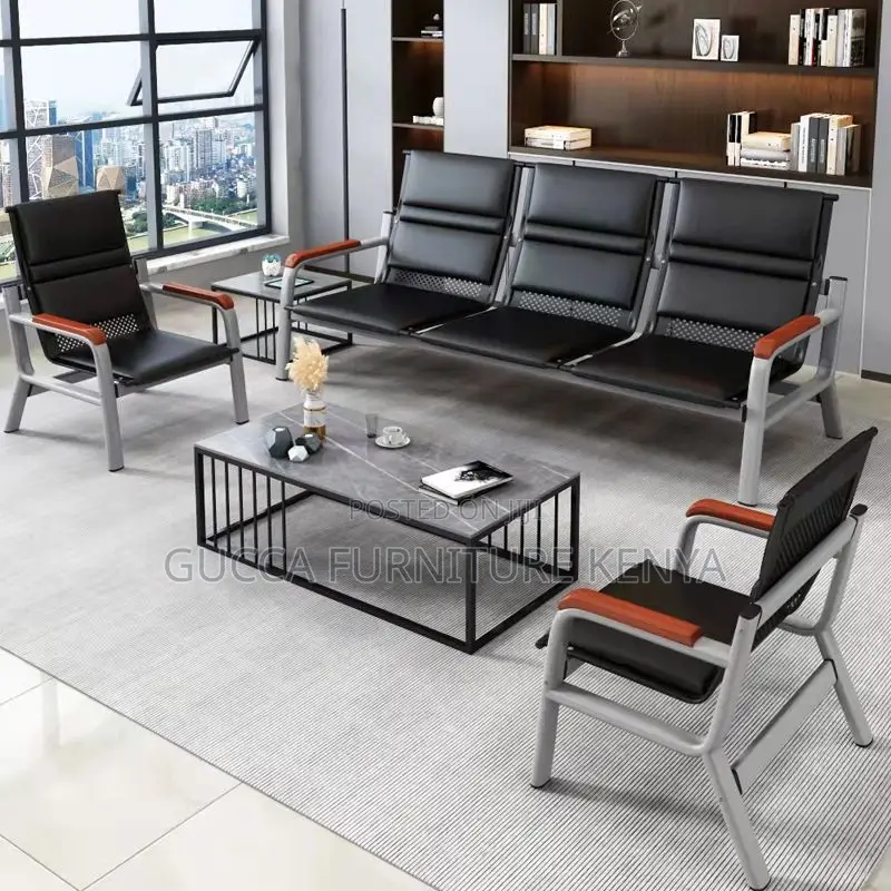 Office Sofa: Executive Steel Framed Modular Sofa Set for Five