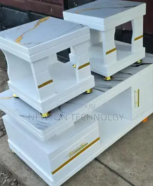 Coffee Table With Glass/Marble Topping With 2 Stools