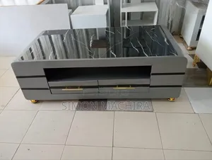 Executive Black Gold Coffee Table With Marble Top