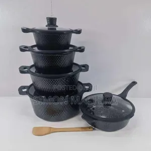 11pc Bosch Granite Cookware With Silicone Lids Black White