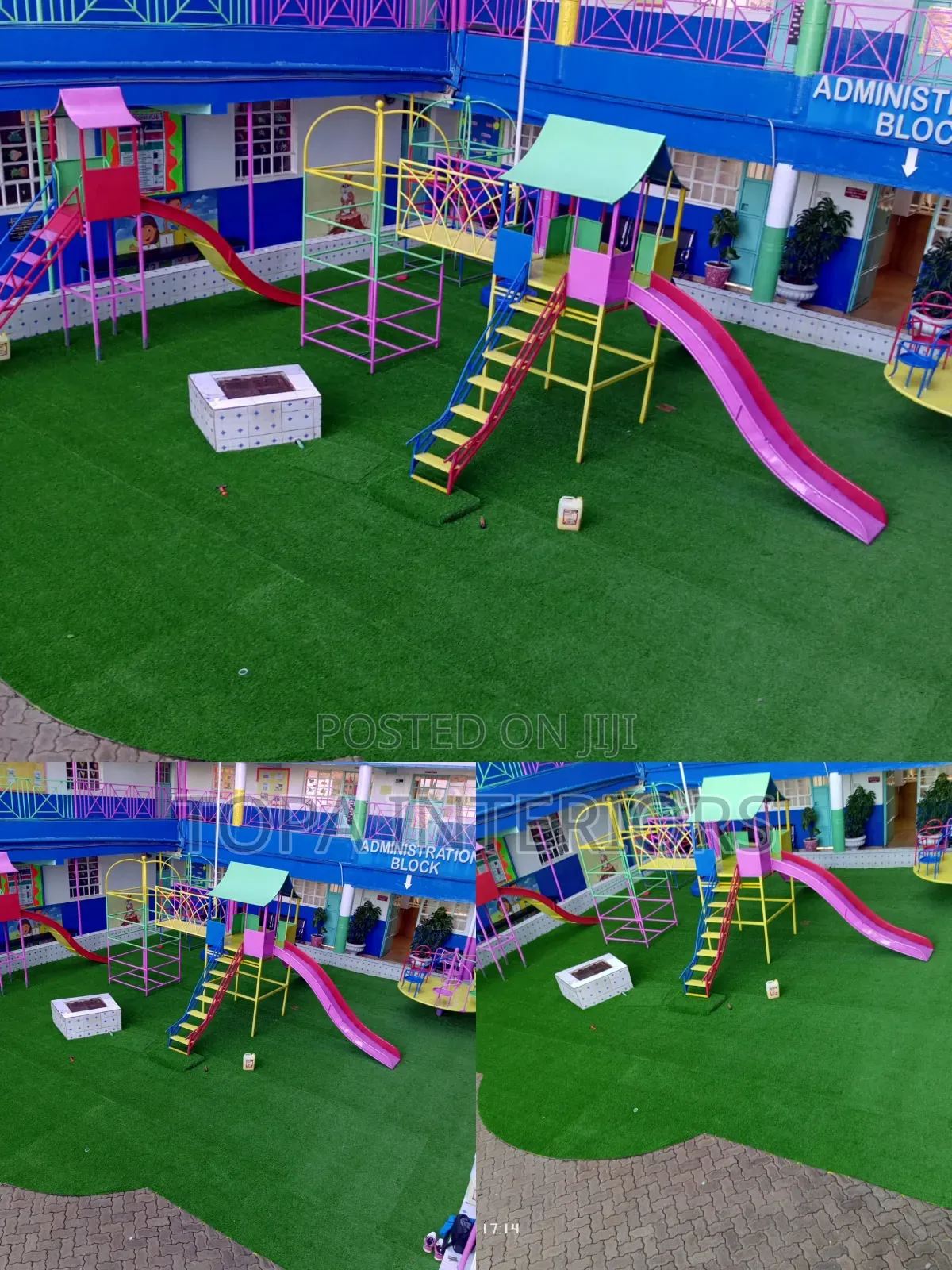 Children's Playground Green Artificial Grass Carpets Installation