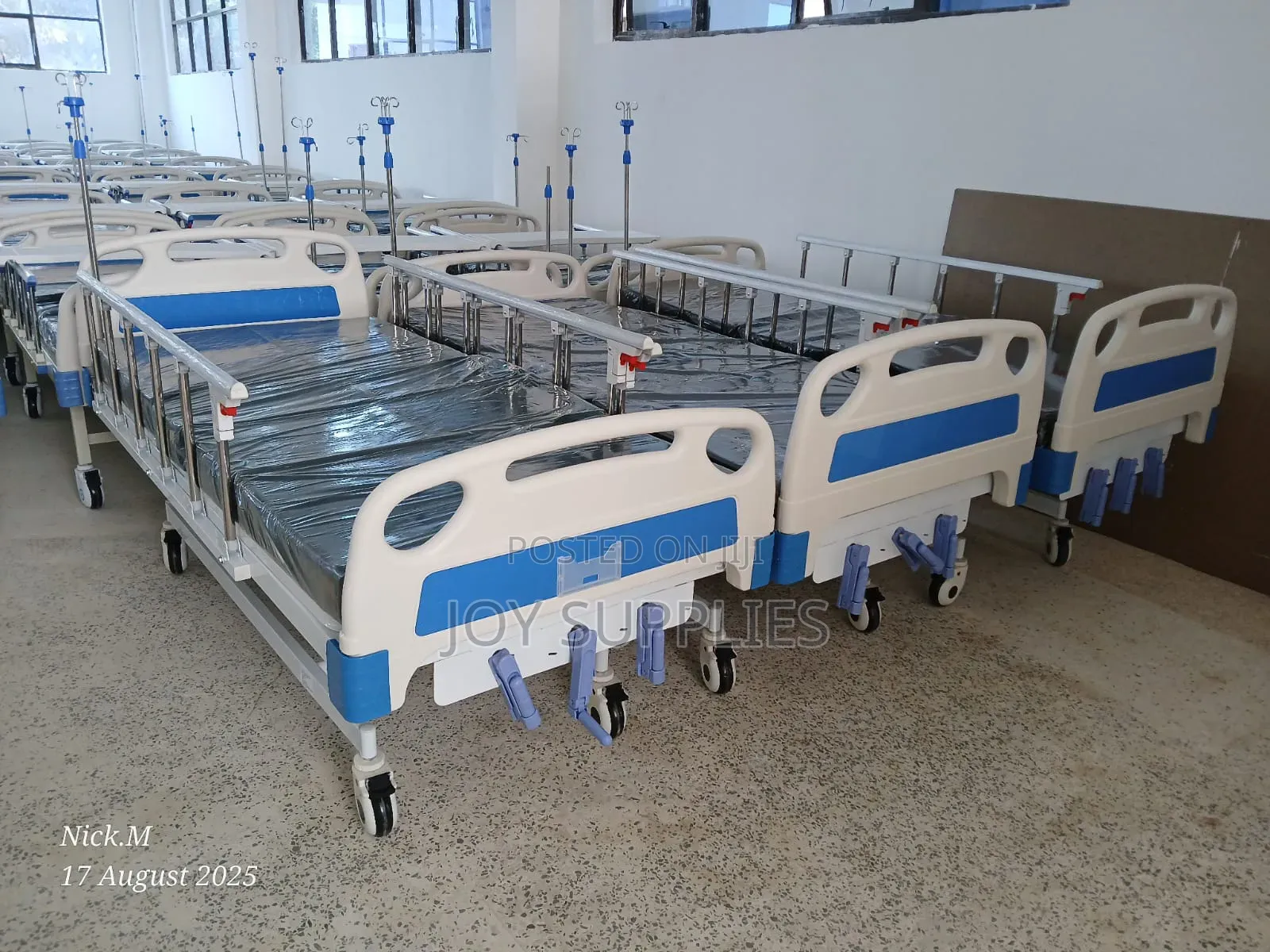 Three Crank Manual Hospital Bed With Mattress