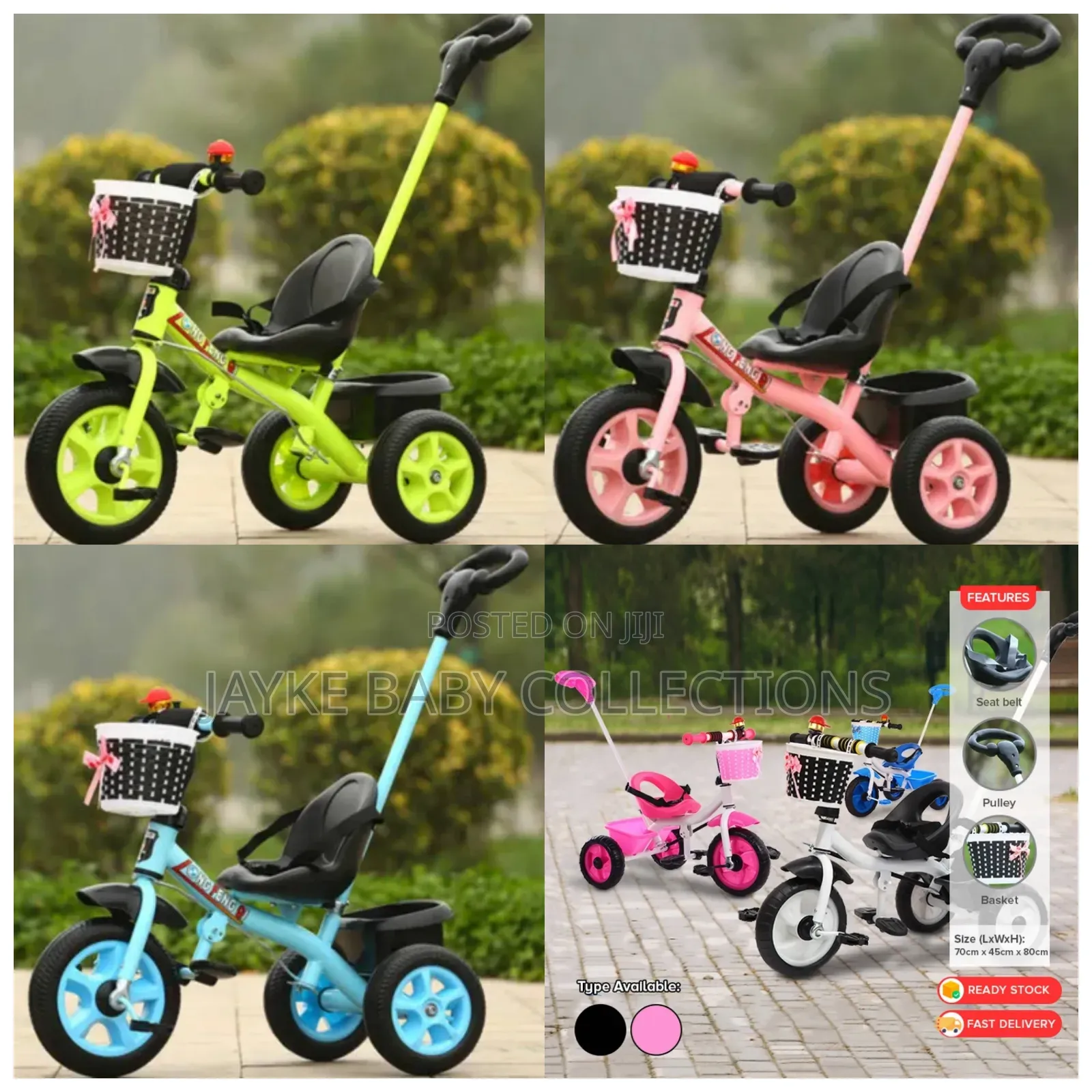3-Wheel Baby Tricycle Stroller With Push Handle