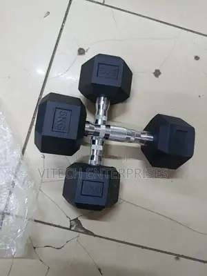 5 Kg Pair (Hex) Rubber Dumbbells Gym Fitness