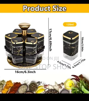 6pcs Rotatable Spice Rack Black Gold