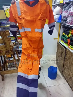 Navy Blue and Orange Side Pockets Overall