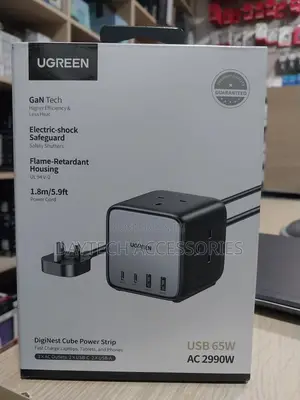 Ugreen Diginest Cube Power Strip 3 Ac Outlets + 65w 2a2c Uk Black 1.8m