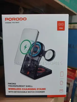 Porodo Transparent Shell Wireless Charging Stand - Black