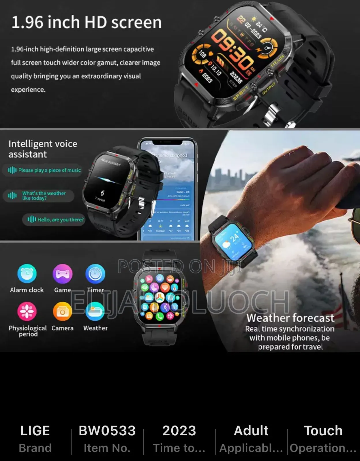 Lige New 1.52 Inch Screen Bluetooth Call Smartwatch