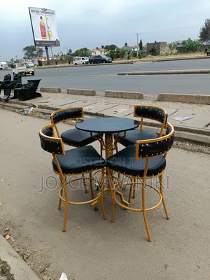 High Bar Chairs and Table, Set Black and Gold 