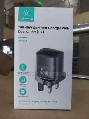 Gan Charger Usams Us-Cc307 T66 45w (2x Type-C) Black