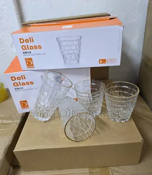 Clear Highball Stackable Glass Cup With Gold Rim.