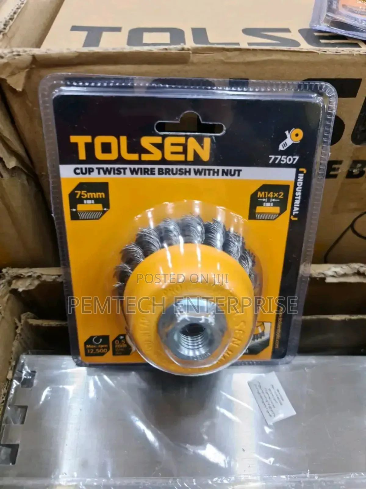 Tolsen Cup Twist Wire Brush With Nut, Model Number 77507.