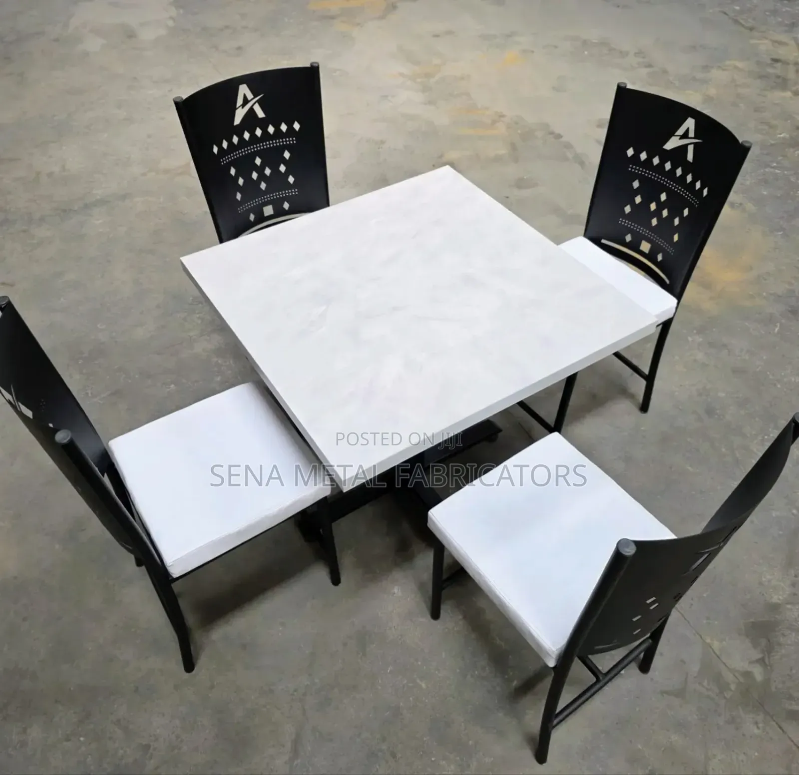 White Restaurant Table With 4 Chairs.
