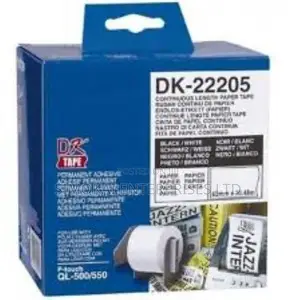 Brother Dk‐22205 Black On White 62mm X 30.48m Adhesive Continuous Tape