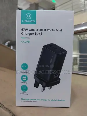 Usams 67w 3-Port 2 Usb-C + Usb-a Fast Charging Wall Charger Adapter