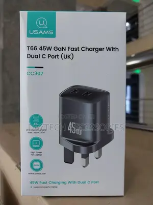 Usams T66 45w Gan Fast Charger With Dual C Port (Uk).