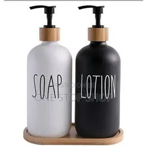 2in1 Refillable Ceramic Hand/Lotion 500ml Bottles With Bamboo Tray