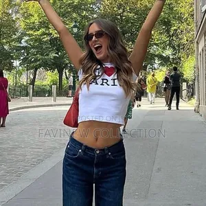 I Love Paris" Women Y2k Crop T-Shirt