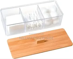 *3 Compartment Acrylic Makeup Organizer Cotton Pad Storage Box