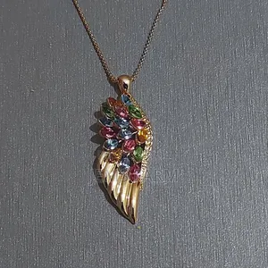 Shimmering Gold Plated Crystal Butterfly Wing Pendant Necklace