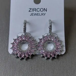 Rose Gold Plated Curbic Zircon Round Hoop Earrings