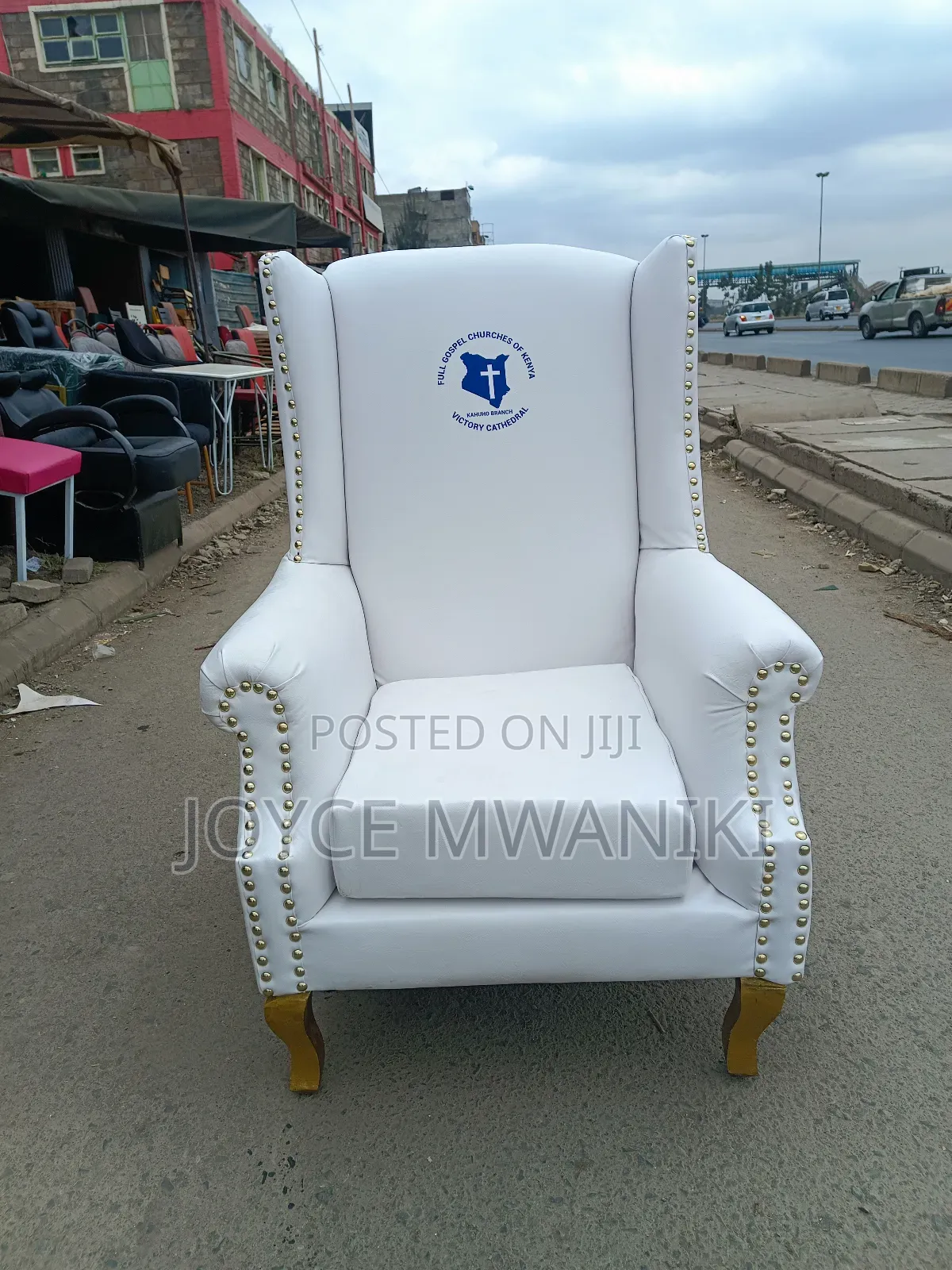 Bishop or Pastor White Leather Branded Seat