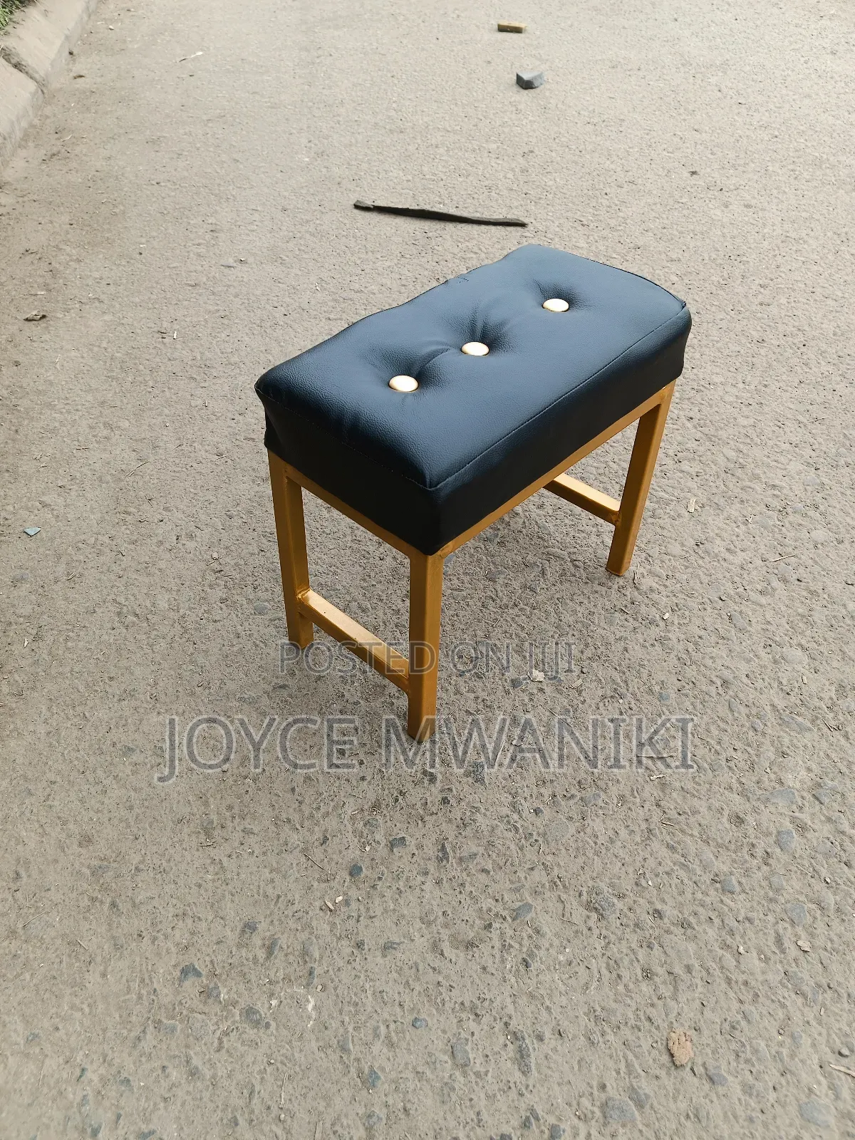 Leg Rest or Pedicure Stool, Black Leather