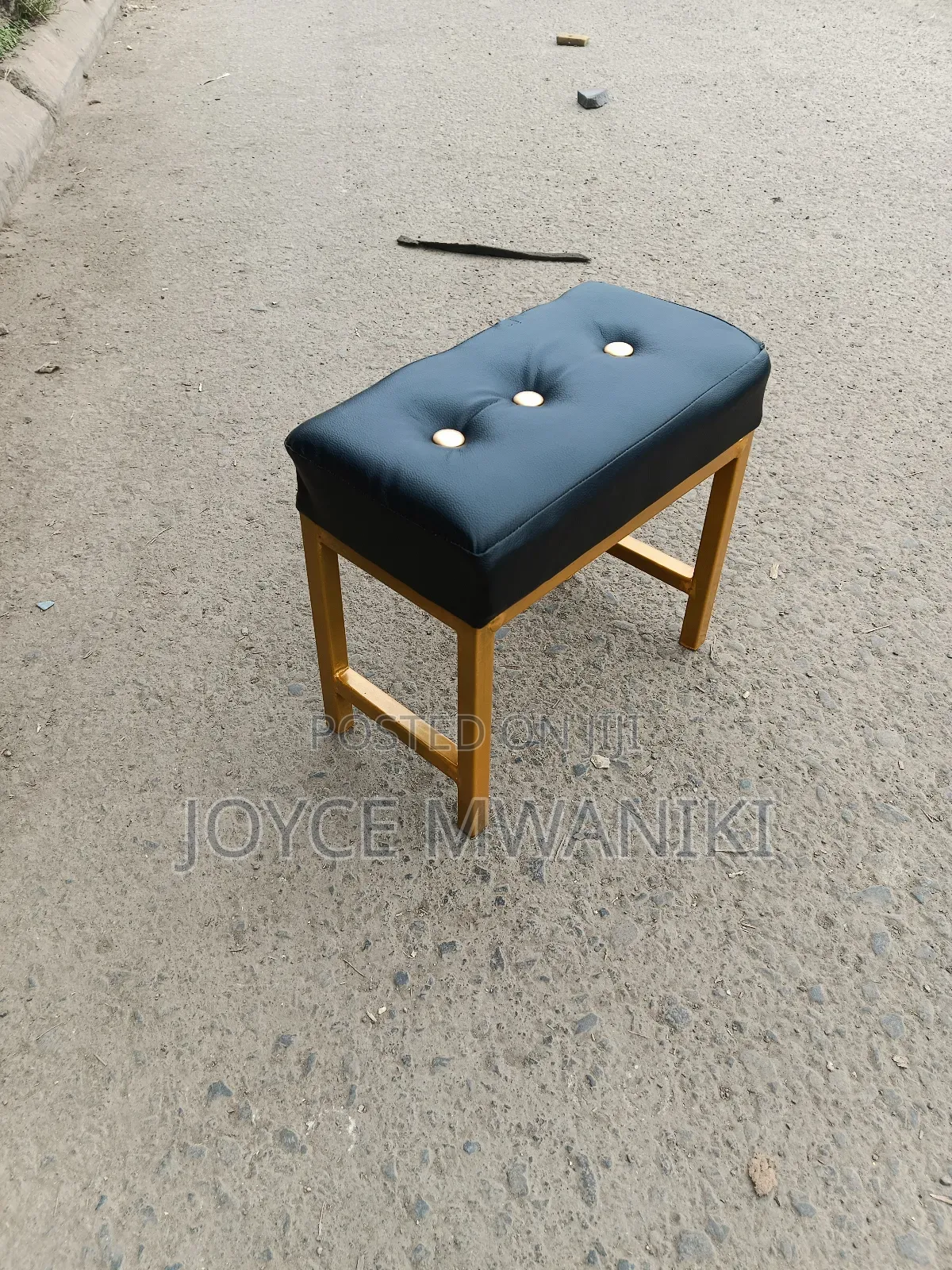 Leg Rest or Pedicure Stool, Black Leather