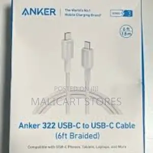 Anker 322 Usb-C to Usb-C 60w Cable (6ft) Braided –A81f6h11–Black