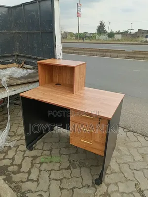 Reception Desk, Black and Cherry, With Caster Wheel 