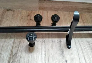 Black Powder Coated Curtain Rod With It's Accessories