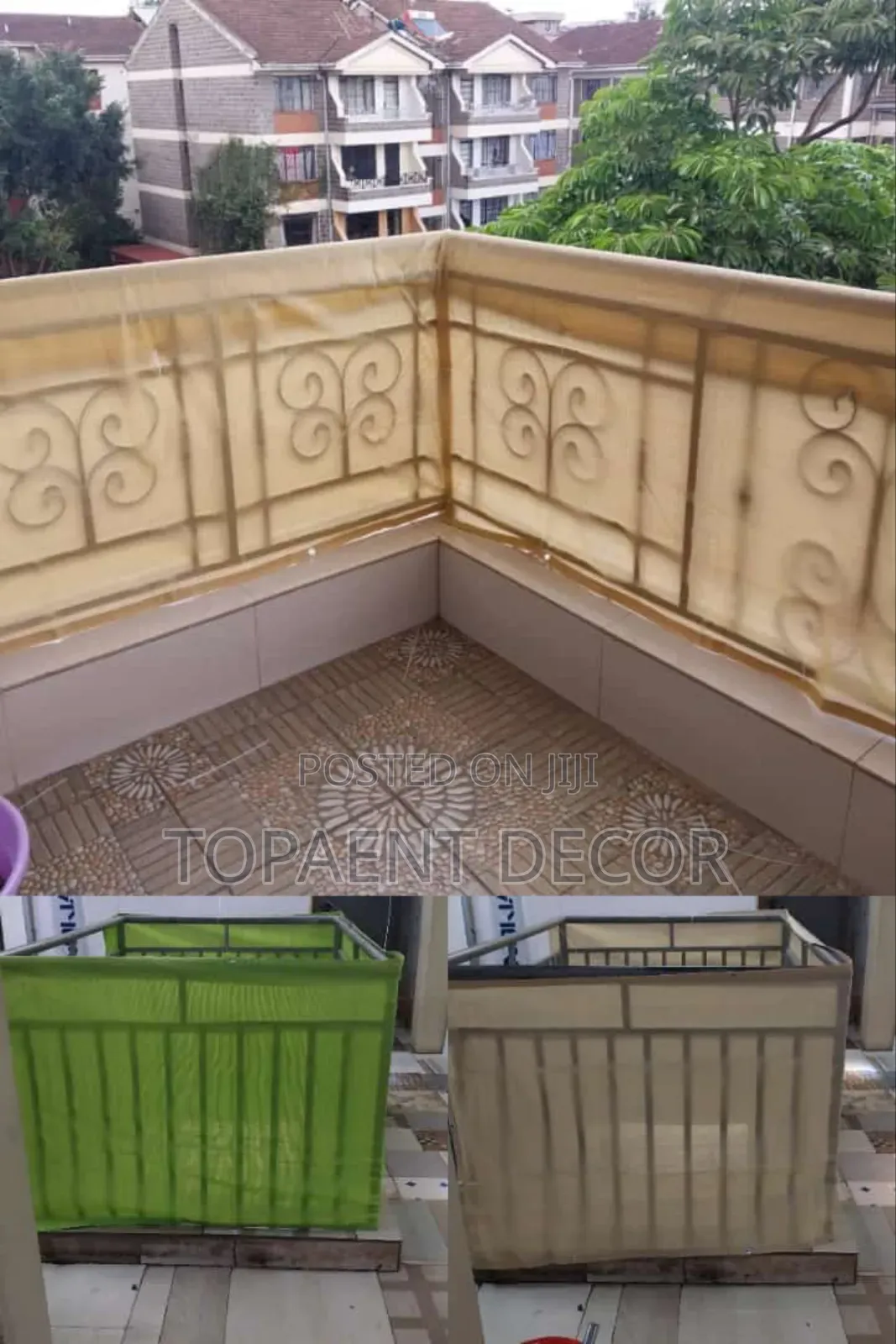 Foldable Beige and Green Canvas Privacy Balcony Shield