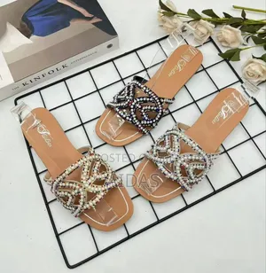 Women’S Fancy Beaded Flat Sandals – Stylish Slip-on Open Toe Slippers