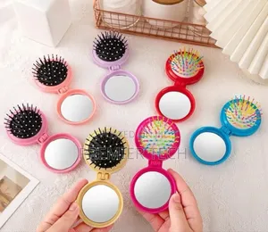 Folding Comb Mirror Mini Pocket Haircomb Folding Hair Brush Round Comb